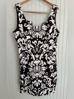 INC Brown & White Floral Damask Fall Cocktail Dress Size 14